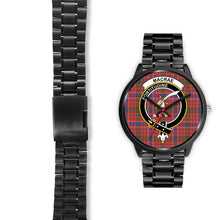 Load image into Gallery viewer, MacRae Ancient Clans ,Black Leather watch, leather steel watch, tartan watch, tartan watches, clan watch, scotland watch, merry christmas, cyber Monday, halloween, black Friday