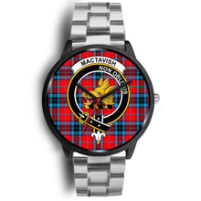 Load image into Gallery viewer, MacTavish Modern Clans ,Black Metal Link watch, leather steel watch, tartan watch, tartan watches, clan watch, scotland watch, merry christmas, cyber Monday, halloween, black Friday