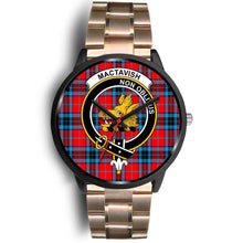 Load image into Gallery viewer, MacTavish Modern Clans ,Black Leather watch, leather steel watch, tartan watch, tartan watches, clan watch, scotland watch, merry christmas, cyber Monday, halloween, black Friday