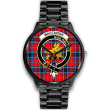 Load image into Gallery viewer, MacTavish Modern Clans ,Black Metal Link watch, leather steel watch, tartan watch, tartan watches, clan watch, scotland watch, merry christmas, cyber Monday, halloween, black Friday