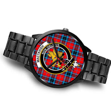 Load image into Gallery viewer, MacTavish Modern Clans ,Brown Leather watch, leather steel watch, tartan watch, tartan watches, clan watch, scotland watch, merry christmas, cyber Monday, halloween, black Friday