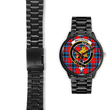 Load image into Gallery viewer, MacTavish Modern Clans ,Black Leather watch, leather steel watch, tartan watch, tartan watches, clan watch, scotland watch, merry christmas, cyber Monday, halloween, black Friday
