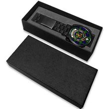 Load image into Gallery viewer, MacThomas Modern Clans ,Black Leather watch, leather steel watch, tartan watch, tartan watches, clan watch, scotland watch, merry christmas, cyber Monday, halloween, black Friday