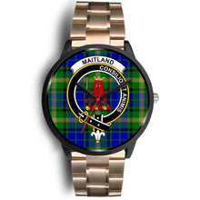 Load image into Gallery viewer, Maitland Clans ,Black Leather watch, leather steel watch, tartan watch, tartan watches, clan watch, scotland watch, merry christmas, cyber Monday, halloween, black Friday
