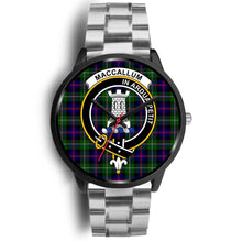 Load image into Gallery viewer, Malcolm Modern Clans ,Black Metal Link watch, leather steel watch, tartan watch, tartan watches, clan watch, scotland watch, merry christmas, cyber Monday, halloween, black Friday