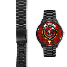 Load image into Gallery viewer, Matheson Modern Clans ,Black Leather watch, leather steel watch, tartan watch, tartan watches, clan watch, scotland watch, merry christmas, cyber Monday, halloween, black Friday