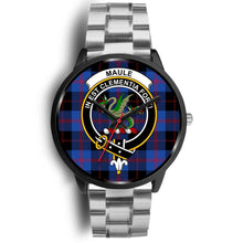 Load image into Gallery viewer, Maule Clans ,Black Metal Link watch, leather steel watch, tartan watch, tartan watches, clan watch, scotland watch, merry christmas, cyber Monday, halloween, black Friday