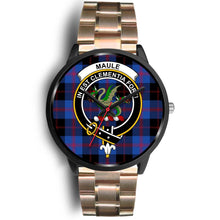 Load image into Gallery viewer, Maule Clans ,Black Leather watch, leather steel watch, tartan watch, tartan watches, clan watch, scotland watch, merry christmas, cyber Monday, halloween, black Friday