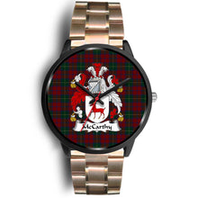 Load image into Gallery viewer, McCarthy Clans ,Black Leather watch, leather steel watch, tartan watch, tartan watches, clan watch, scotland watch, merry christmas, cyber Monday, halloween, black Friday