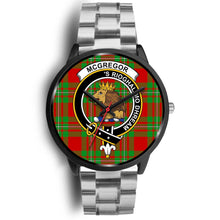 Load image into Gallery viewer, McGregor Modern Clans ,Black Metal Link watch, leather steel watch, tartan watch, tartan watches, clan watch, scotland watch, merry christmas, cyber Monday, halloween, black Friday