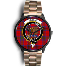 Load image into Gallery viewer, Leslie Modern Clans ,Black Leather watch, leather steel watch, tartan watch, tartan watches, clan watch, scotland watch, merry christmas, cyber Monday, halloween, black Friday