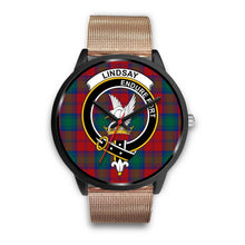 Load image into Gallery viewer, Lindsay Modern Clans ,Brown Leather watch, leather steel watch, tartan watch, tartan watches, clan watch, scotland watch, merry christmas, cyber Monday, halloween, black Friday