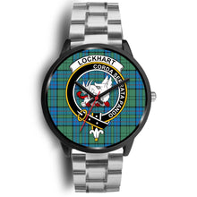 Load image into Gallery viewer, Lockhart Clans ,Black Metal Link watch, leather steel watch, tartan watch, tartan watches, clan watch, scotland watch, merry christmas, cyber Monday, halloween, black Friday