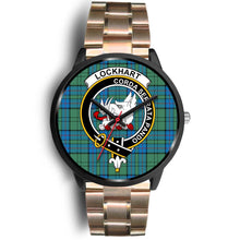 Load image into Gallery viewer, Lockhart Clans ,Black Leather watch, leather steel watch, tartan watch, tartan watches, clan watch, scotland watch, merry christmas, cyber Monday, halloween, black Friday