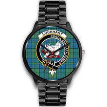 Load image into Gallery viewer, Lockhart Clans ,Black Metal Link watch, leather steel watch, tartan watch, tartan watches, clan watch, scotland watch, merry christmas, cyber Monday, halloween, black Friday