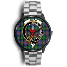 Load image into Gallery viewer, Logan Ancient Clans ,Black Metal Link watch, leather steel watch, tartan watch, tartan watches, clan watch, scotland watch, merry christmas, cyber Monday, halloween, black Friday