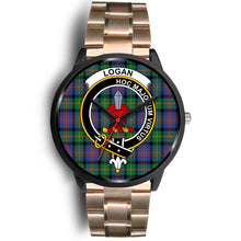 Load image into Gallery viewer, Logan Ancient Clans ,Black Leather watch, leather steel watch, tartan watch, tartan watches, clan watch, scotland watch, merry christmas, cyber Monday, halloween, black Friday