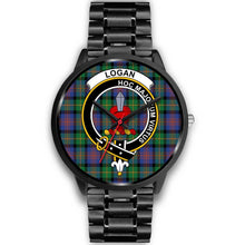 Load image into Gallery viewer, Logan Ancient Clans ,Black Metal Link watch, leather steel watch, tartan watch, tartan watches, clan watch, scotland watch, merry christmas, cyber Monday, halloween, black Friday