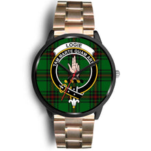 Load image into Gallery viewer, Logie Clans ,Black Leather watch, leather steel watch, tartan watch, tartan watches, clan watch, scotland watch, merry christmas, cyber Monday, halloween, black Friday