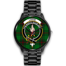Load image into Gallery viewer, Logie Clans ,Black Metal Link watch, leather steel watch, tartan watch, tartan watches, clan watch, scotland watch, merry christmas, cyber Monday, halloween, black Friday