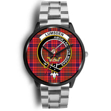 Load image into Gallery viewer, Lumsden Modern Clans ,Black Metal Link watch, leather steel watch, tartan watch, tartan watches, clan watch, scotland watch, merry christmas, cyber Monday, halloween, black Friday