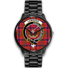 Load image into Gallery viewer, Lumsden Modern Clans ,Black Metal Link watch, leather steel watch, tartan watch, tartan watches, clan watch, scotland watch, merry christmas, cyber Monday, halloween, black Friday