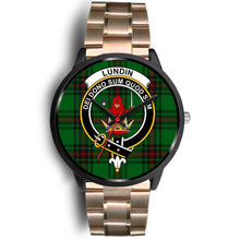 Load image into Gallery viewer, Lundin Clans ,Black Leather watch, leather steel watch, tartan watch, tartan watches, clan watch, scotland watch, merry christmas, cyber Monday, halloween, black Friday
