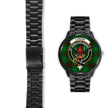 Load image into Gallery viewer, Lundin Clans ,Black Leather watch, leather steel watch, tartan watch, tartan watches, clan watch, scotland watch, merry christmas, cyber Monday, halloween, black Friday