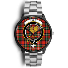 Load image into Gallery viewer, Lyle Clans ,Black Metal Link watch, leather steel watch, tartan watch, tartan watches, clan watch, scotland watch, merry christmas, cyber Monday, halloween, black Friday
