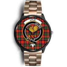 Load image into Gallery viewer, Lyle Clans ,Black Leather watch, leather steel watch, tartan watch, tartan watches, clan watch, scotland watch, merry christmas, cyber Monday, halloween, black Friday