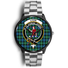 Load image into Gallery viewer, Lyon Clan Clans ,Black Metal Link watch, leather steel watch, tartan watch, tartan watches, clan watch, scotland watch, merry christmas, cyber Monday, halloween, black Friday