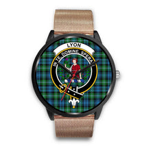 Load image into Gallery viewer, Lyon Clan Clans ,Brown Leather watch, leather steel watch, tartan watch, tartan watches, clan watch, scotland watch, merry christmas, cyber Monday, halloween, black Friday