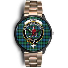 Load image into Gallery viewer, Lyon Clan Clans ,Black Leather watch, leather steel watch, tartan watch, tartan watches, clan watch, scotland watch, merry christmas, cyber Monday, halloween, black Friday