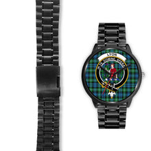 Load image into Gallery viewer, Lyon Clan Clans ,Black Leather watch, leather steel watch, tartan watch, tartan watches, clan watch, scotland watch, merry christmas, cyber Monday, halloween, black Friday