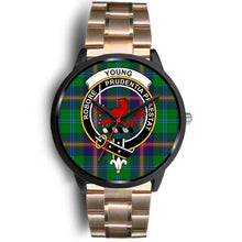 Load image into Gallery viewer, Young Modern Clans ,Black Leather watch, leather steel watch, tartan watch, tartan watches, clan watch, scotland watch, merry christmas, cyber Monday, halloween, black Friday