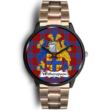 Load image into Gallery viewer, Witherspoon Clans ,Black Leather watch, leather steel watch, tartan watch, tartan watches, clan watch, scotland watch, merry christmas, cyber Monday, halloween, black Friday