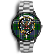 Load image into Gallery viewer, Wishart Hunting Clans ,Black Metal Link watch, leather steel watch, tartan watch, tartan watches, clan watch, scotland watch, merry christmas, cyber Monday, halloween, black Friday
