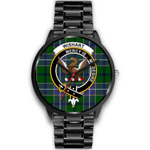Load image into Gallery viewer, Wishart Hunting Clans ,Black Metal Link watch, leather steel watch, tartan watch, tartan watches, clan watch, scotland watch, merry christmas, cyber Monday, halloween, black Friday