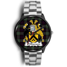 Load image into Gallery viewer, Williamson Clans ,Black Metal Link watch, leather steel watch, tartan watch, tartan watches, clan watch, scotland watch, merry christmas, cyber Monday, halloween, black Friday