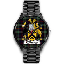 Load image into Gallery viewer, Williamson Clans ,Black Metal Link watch, leather steel watch, tartan watch, tartan watches, clan watch, scotland watch, merry christmas, cyber Monday, halloween, black Friday
