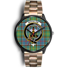 Load image into Gallery viewer, Whitelaw District Clans ,Black Leather watch, leather steel watch, tartan watch, tartan watches, clan watch, scotland watch, merry christmas, cyber Monday, halloween, black Friday