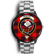 Load image into Gallery viewer, Wemyss Modern Clans ,Black Metal Link watch, leather steel watch, tartan watch, tartan watches, clan watch, scotland watch, merry christmas, cyber Monday, halloween, black Friday