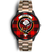 Load image into Gallery viewer, Wemyss Modern Clans ,Black Leather watch, leather steel watch, tartan watch, tartan watches, clan watch, scotland watch, merry christmas, cyber Monday, halloween, black Friday