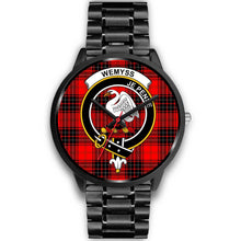 Load image into Gallery viewer, Wemyss Modern Clans ,Black Metal Link watch, leather steel watch, tartan watch, tartan watches, clan watch, scotland watch, merry christmas, cyber Monday, halloween, black Friday