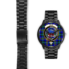 Load image into Gallery viewer, Weir Modern Clans ,Black Leather watch, leather steel watch, tartan watch, tartan watches, clan watch, scotland watch, merry christmas, cyber Monday, halloween, black Friday