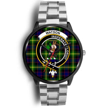 Load image into Gallery viewer, Watson Modern Clans ,Black Metal Link watch, leather steel watch, tartan watch, tartan watches, clan watch, scotland watch, merry christmas, cyber Monday, halloween, black Friday