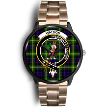 Load image into Gallery viewer, Watson Modern Clans ,Black Leather watch, leather steel watch, tartan watch, tartan watches, clan watch, scotland watch, merry christmas, cyber Monday, halloween, black Friday