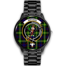 Load image into Gallery viewer, Watson Modern Clans ,Black Metal Link watch, leather steel watch, tartan watch, tartan watches, clan watch, scotland watch, merry christmas, cyber Monday, halloween, black Friday