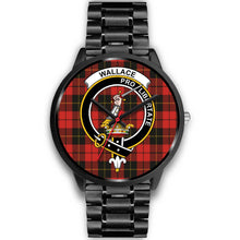Load image into Gallery viewer, Wallace Weathered Clans ,Black Metal Link watch, leather steel watch, tartan watch, tartan watches, clan watch, scotland watch, merry christmas, cyber Monday, halloween, black Friday
