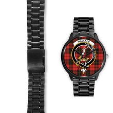 Load image into Gallery viewer, Wallace Weathered Clans ,Black Leather watch, leather steel watch, tartan watch, tartan watches, clan watch, scotland watch, merry christmas, cyber Monday, halloween, black Friday